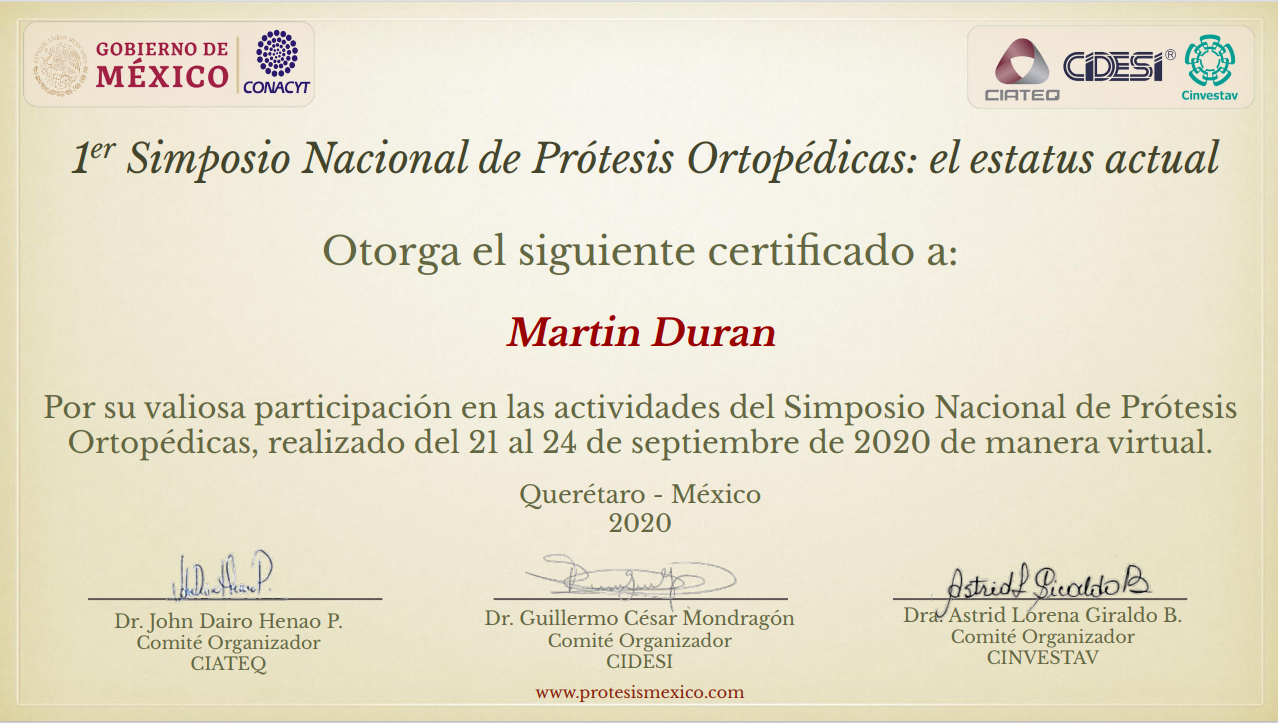 Certificado Simposio - Martin Duran