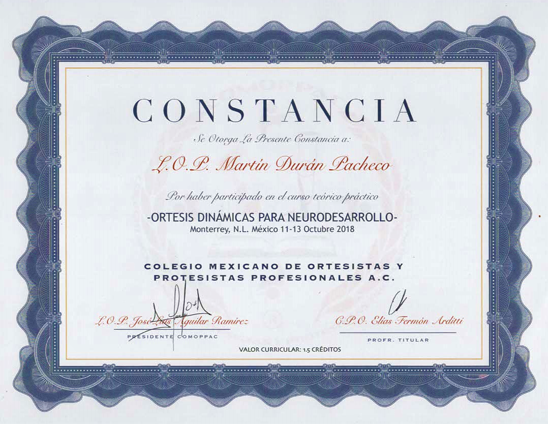 Constancia - COMOPPAC ortesis dinamicas